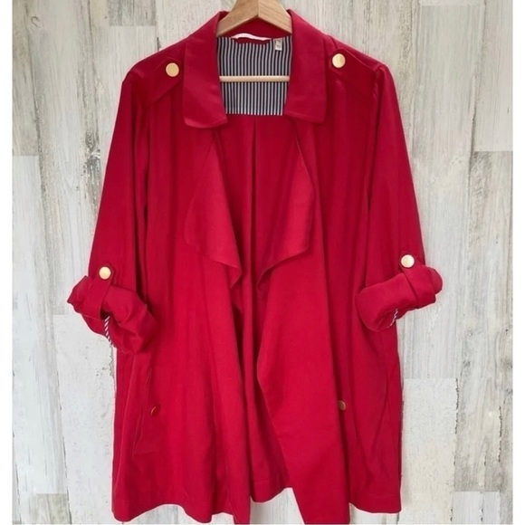 Soft Surroundings Sz S Red Blue Stripe Cuff Nautical Military Topper Jacket RARE - Picture 4 of 9